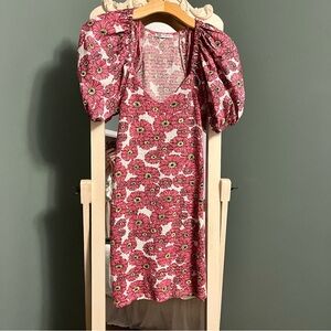 Zara Pink and White Floral Puff Sleeve Dress